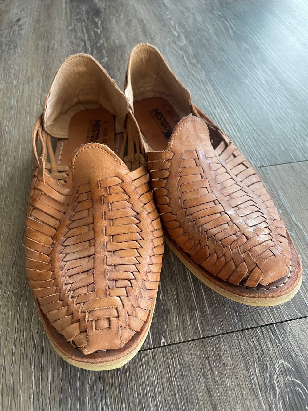 Tan Leather Huarache Slip-On Shoes for Men